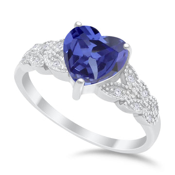 Accent Heart Promise Ring Simulated Tanzanite Cubic Zirconia 925 Sterling Silver